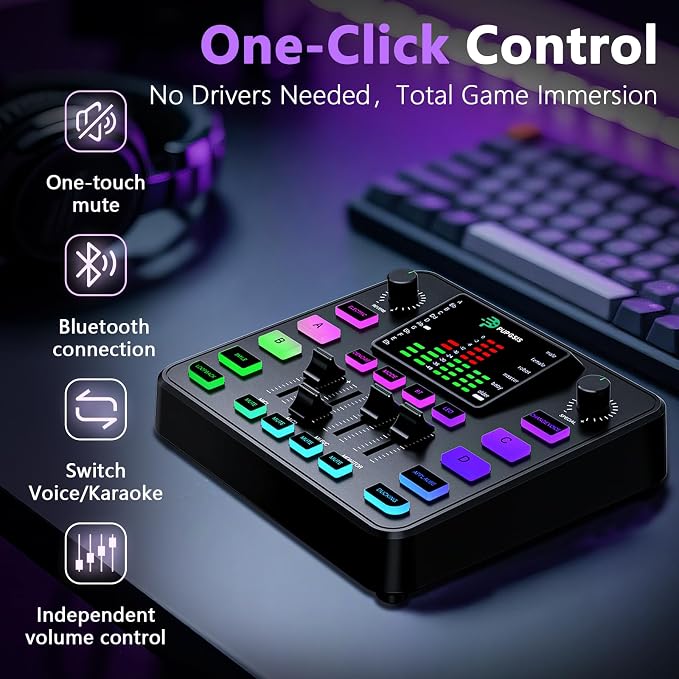 Pupgsis Gaming Audio Mixer, Audio Interface, Sound Board