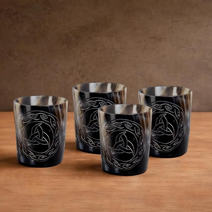 Handicrafts Home Viking Horn Shot Glasses Set of 8, Handmade Natural Ox Horn