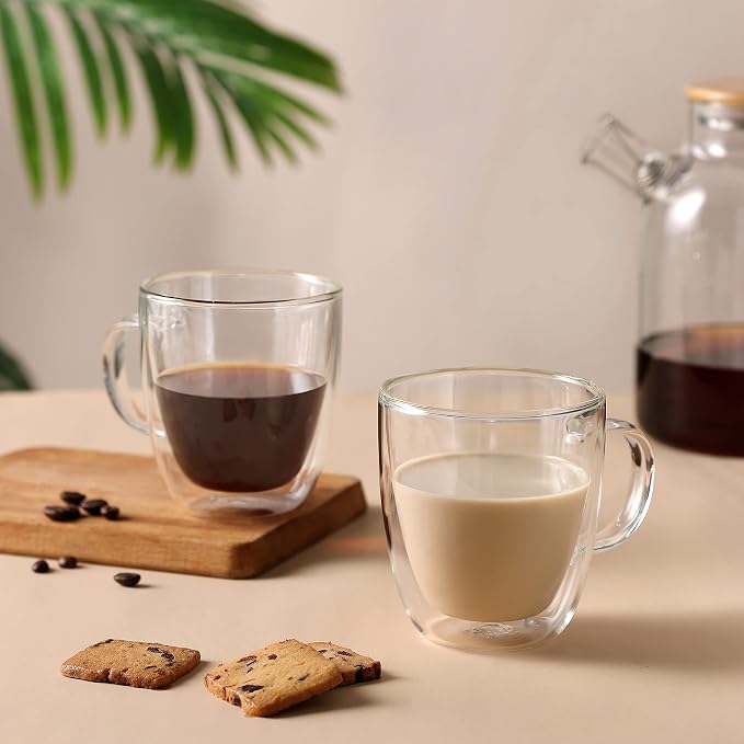CNGLASS Glass Coffee Mugs 12oz, Double Walled Insulated Cappuccino Mug