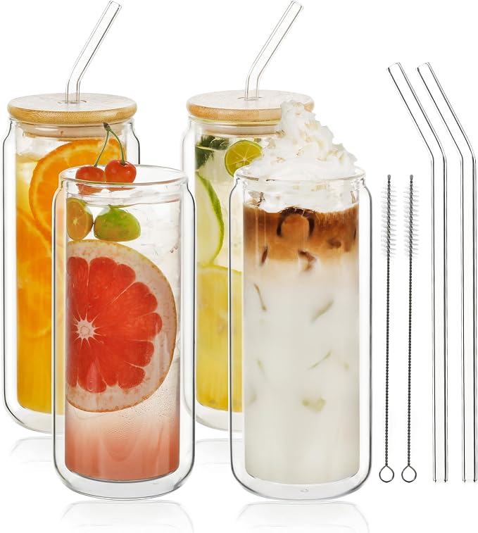 LIBWYS Double Wall Drinking Glass Cups