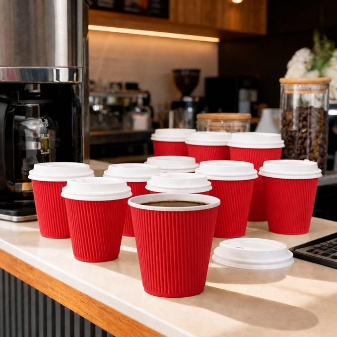 Restaurantware Ripple Wall Coffee Cups 500 Count 8 Ounce Insulated Red Paper