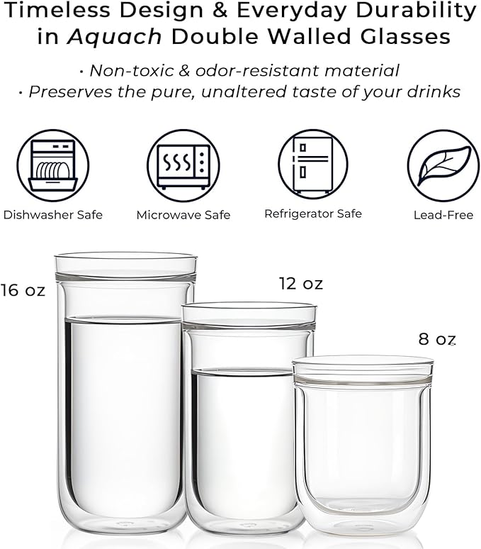 Aquach 8oz Double Walled Glass Espresso Cups Set of 2, Insulated Small Mugs |