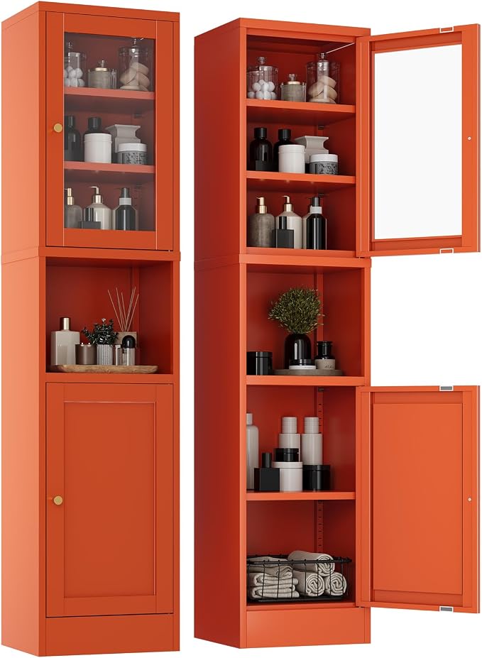 2-Door Metal Storage Cabinet, Tall Slim Pantry Organizer