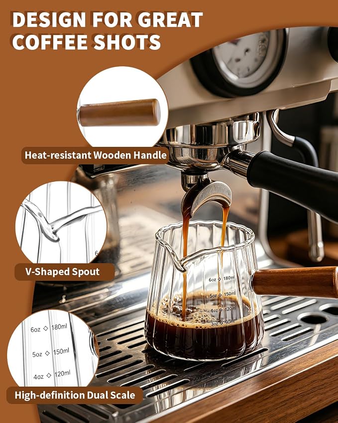 2 Pack Espresso Measuring Cups & 2 Spoons, 6oz Gray & Clear Borosilicate Glass