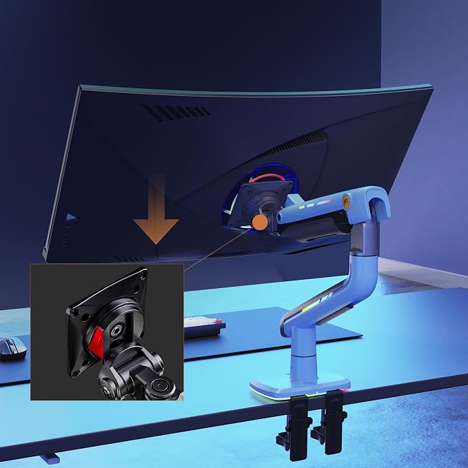 Gaming Monitor Arm for Flat/Ultrawide/Curved Monitors 32 to 60 inch, Heavy Duty