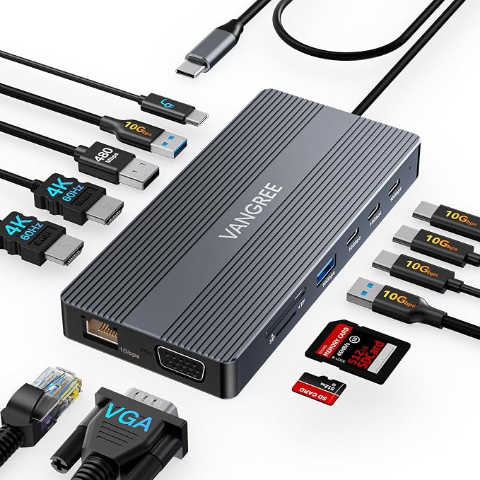 USB C Docking Station, 14 in 1 USB C Hub Multiport Adapter, Triple Display 3