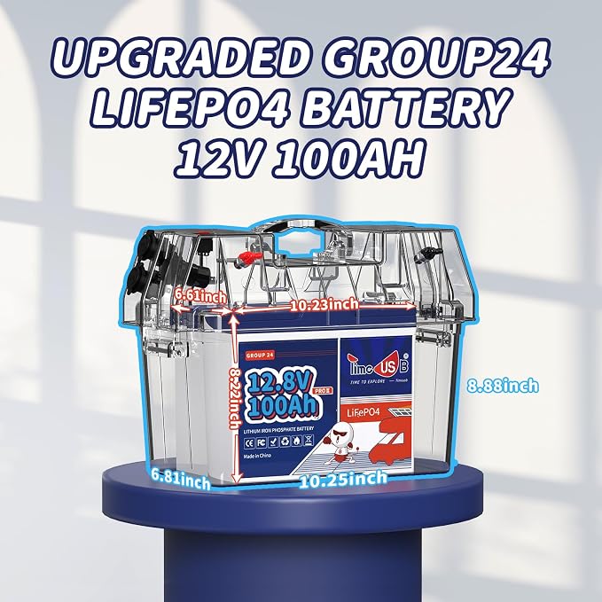 12V 100Ah Group24 Mini LiFePO4 Battery, Grade A Battery Cells, Drop-in