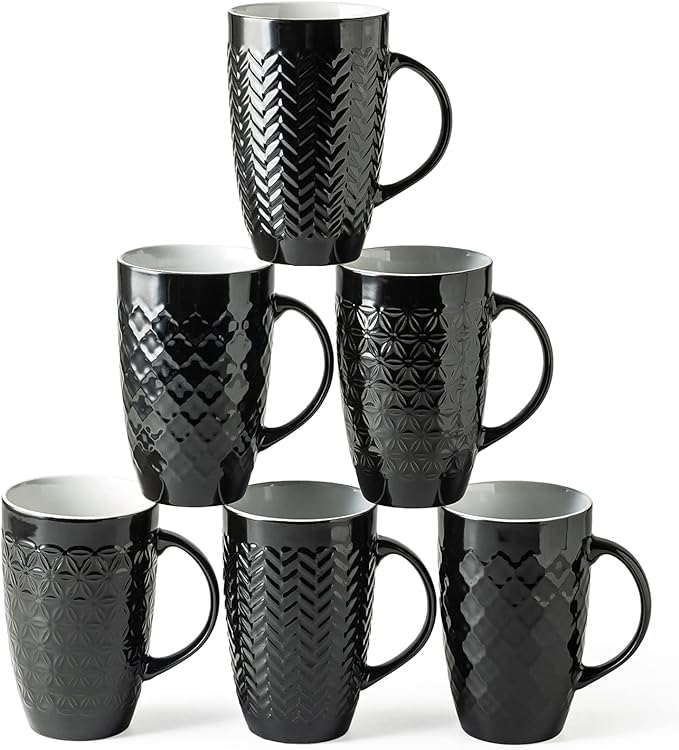 AmorArc 20 oz Large Coffee Mugs Set of 6, Embossed Ceramic Coffee Mugs