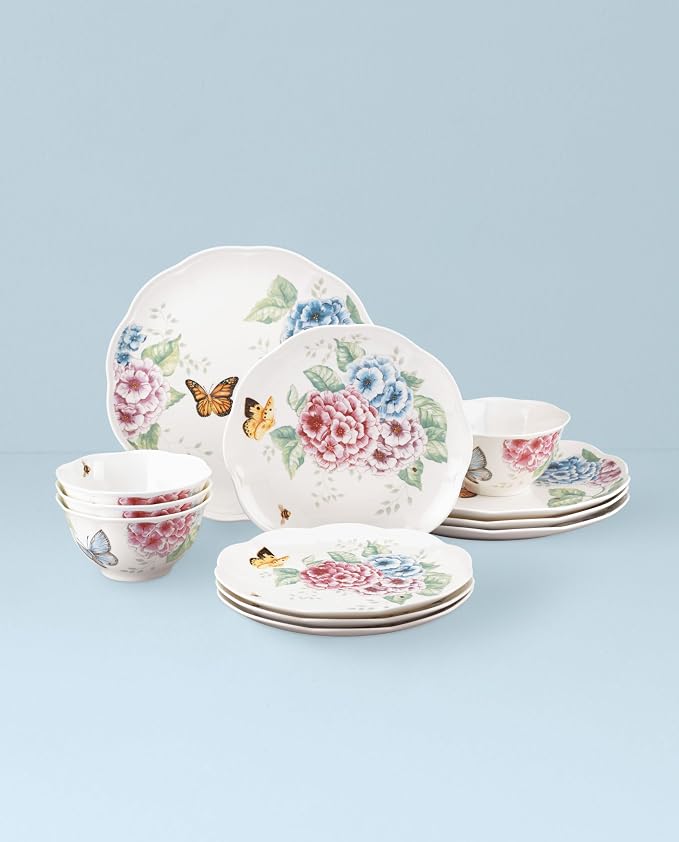 Lenox Butterfly Meadow Hydrangea Porcelain 12-Piece Dinnerware Set