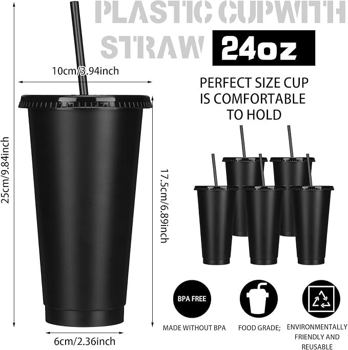 Bokon 60 Sets Tumbler with Straw and Lid Bulk 24 oz Reusable Plastic Cups to Go