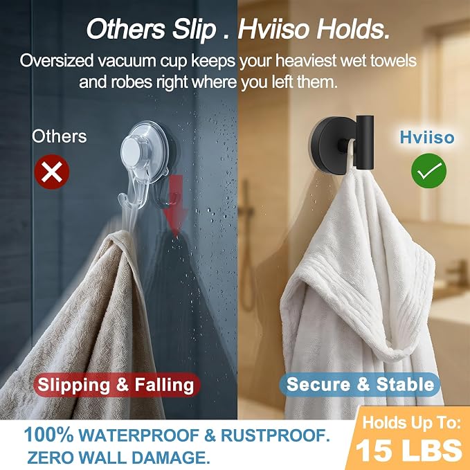Suction Cup Hooks for Shower, No Drill Towel Hooks for Bathroom | Shower Hooks
