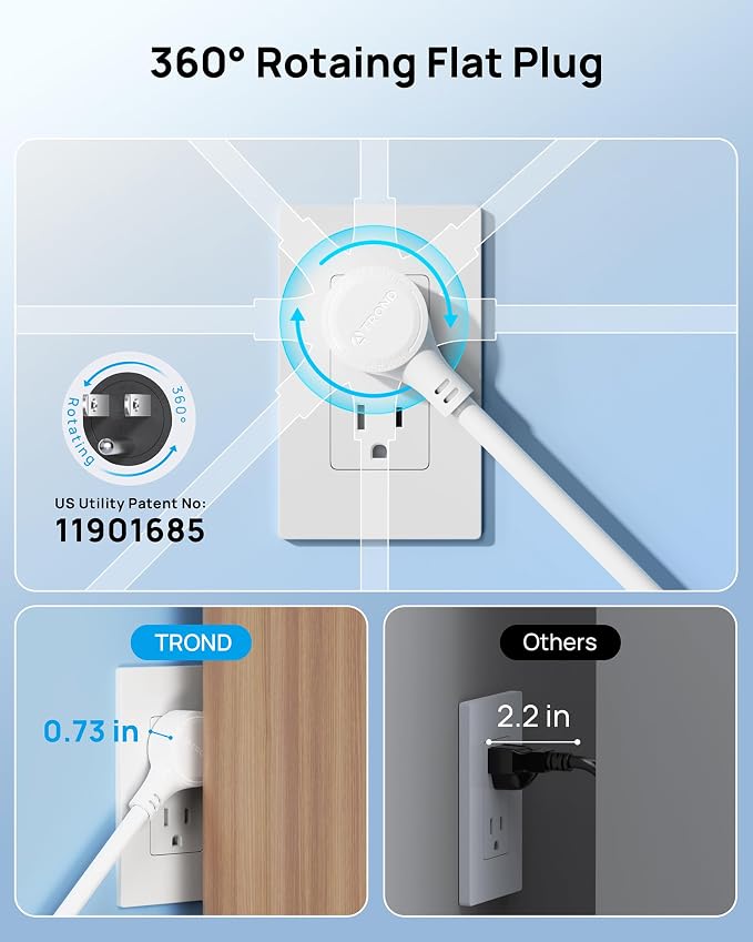 TROND 360° Rotating Flat Plug, Surge Protector Power Strip, 13AC Widely Spaced