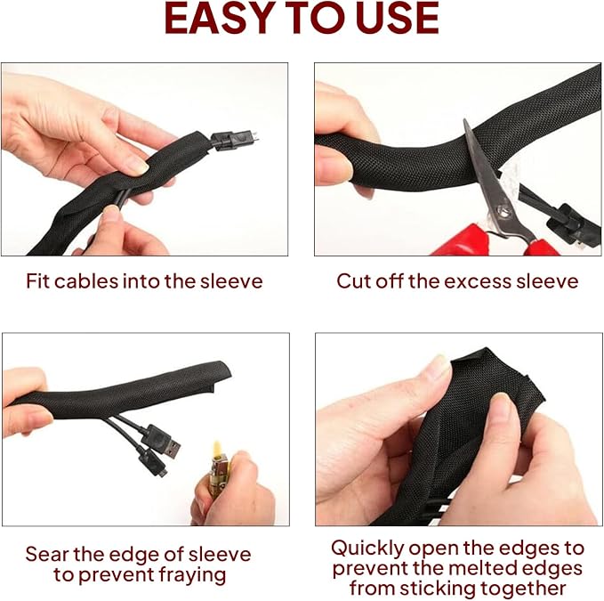 Black Braided Cable Management Sleeves Wire Loom Tubing Cord Protector