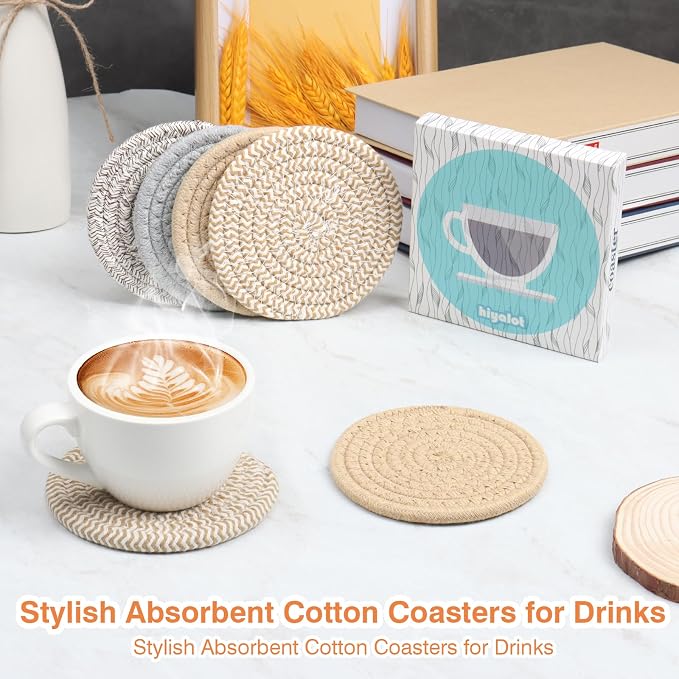 Large 4.8" Cotton Coasters for Drinks Set of 2