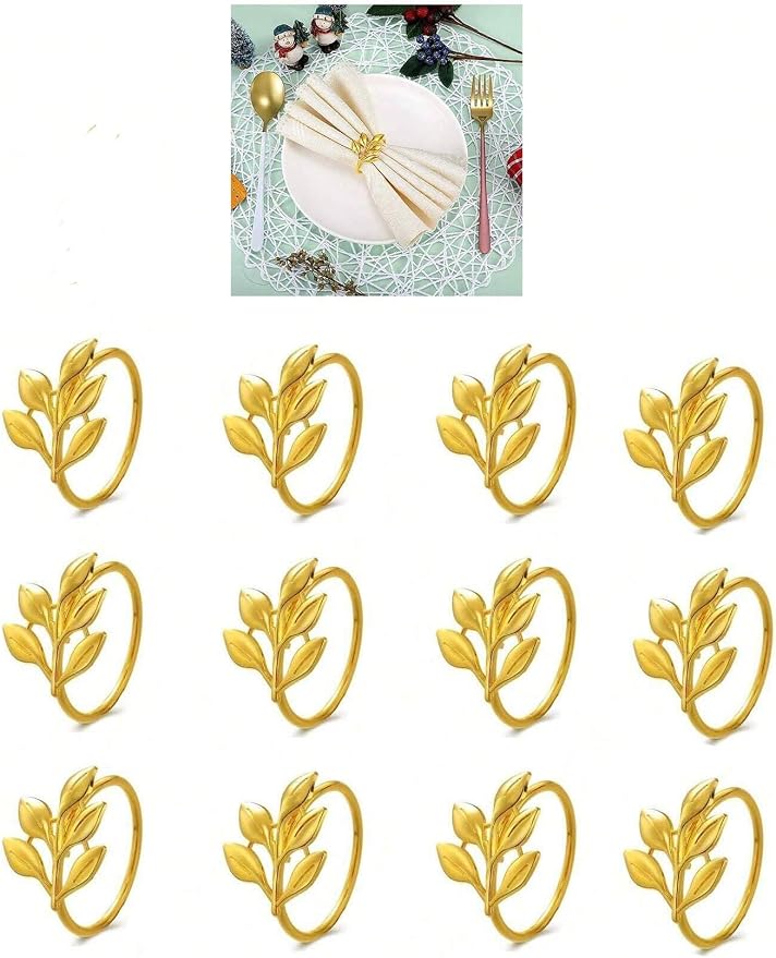 14K Gold Napkin Rings Set of 12, Metal Gold Napkins Rings Holder Buckles