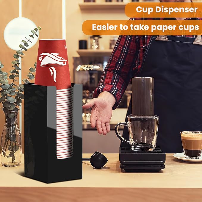 Coffee Cup Dispenser, Cup and Lid Organizer fits 5 to 16 oz Disposable Cups |