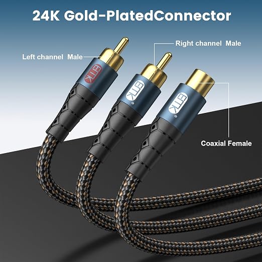 EMK RCA Splitter 2 Male to Female Extension Cable Dual Shielding Gold Plated