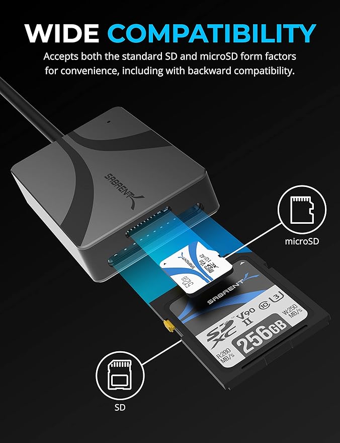 SABRENT USB Type-C Card Reader, Dual-Slot UHS-II SDXC and microSDXC SD 4.0