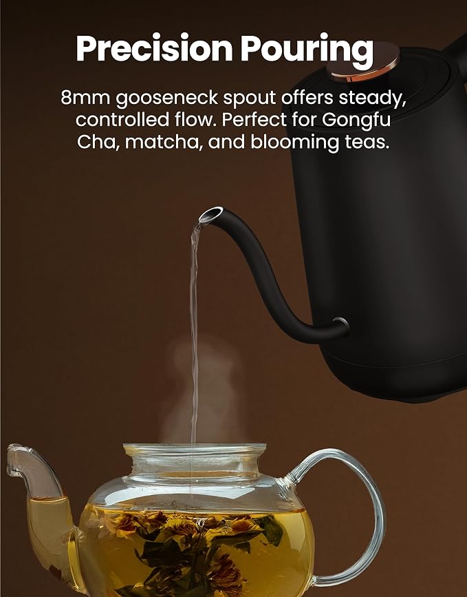 Viante Electric Gooseneck Kettle 0.8L, Pour Over Coffee & Tea, Temp Control |