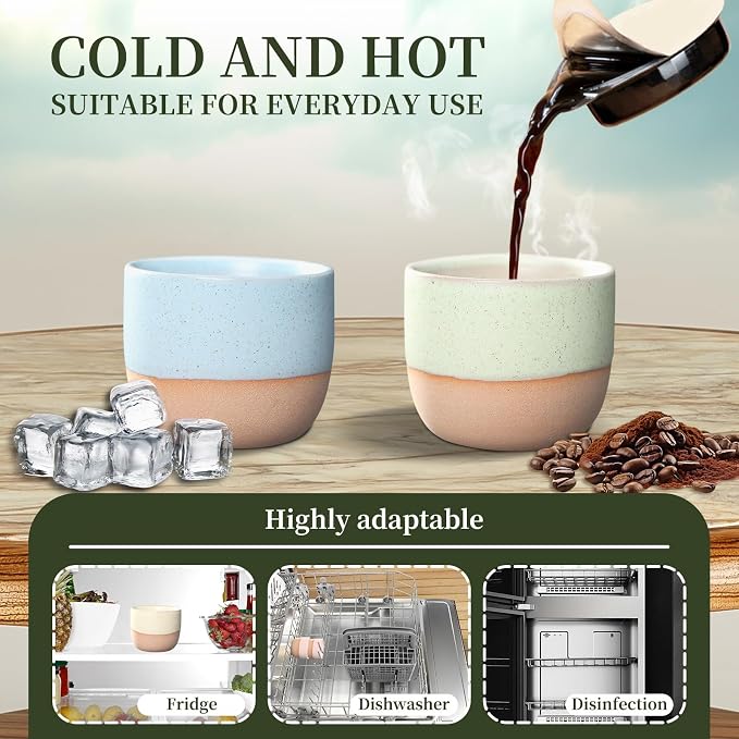Double Espresso Cups Set of 4, 4 OZ/120 ML Handleless Espresso Mugs, Glazed