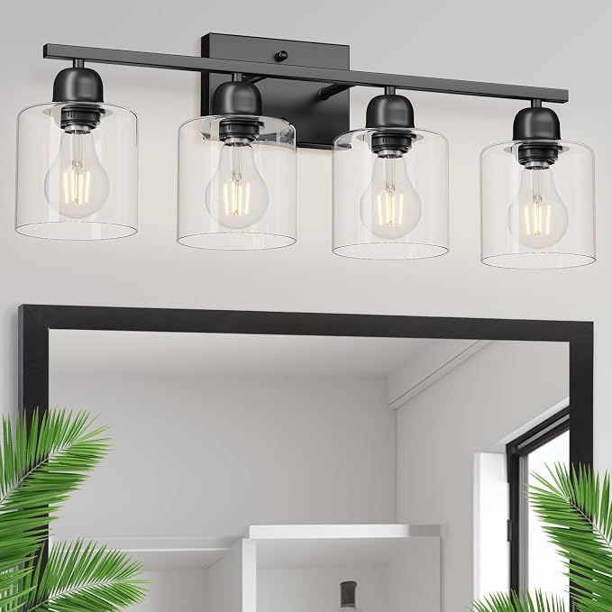 Modern 4 Light Bathroom Light Fixtures, 24 inch Black Vanity Lights