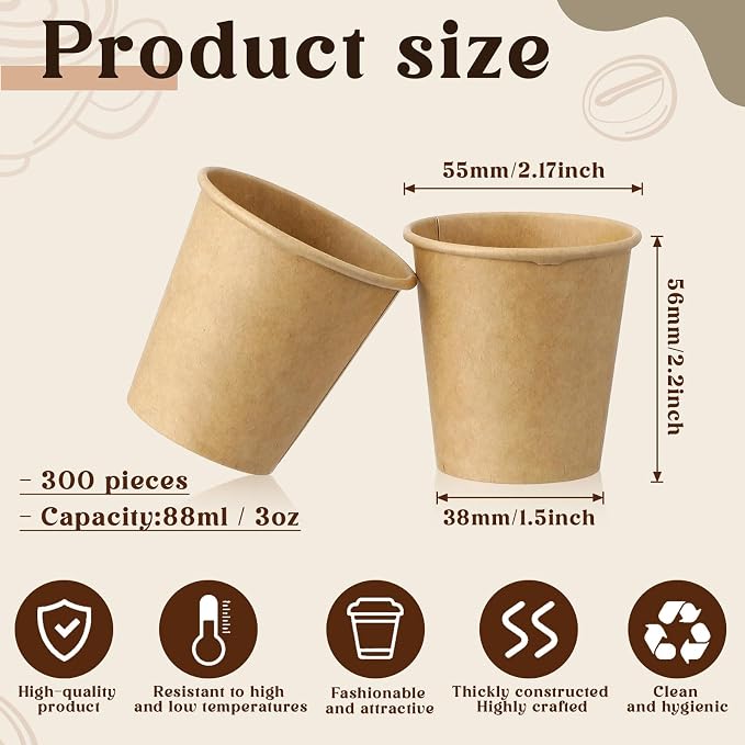 300 Pack 3oz Mini Coffee Cups Disposable Paper Cups Hot or Cold Beverage Cup