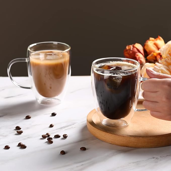 4-Pack 12 Oz Double Walled Glass Coffee Mugs