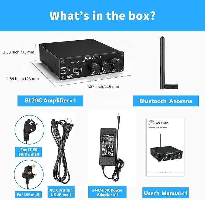 Fosi Audio BL20C Bluetooth 5.0 Stereo Audio Receiver Amplifier 320 Watts 2.1 CH