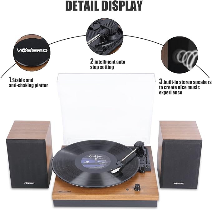 Bluetooth Record Player, 3-Speed Belt-Driven Turntable