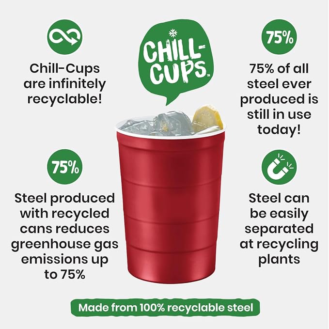 Steel Chill Cups 16 oz. Durable & Reusable Party Cups