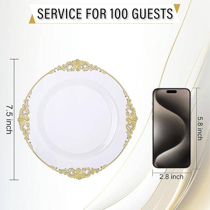 Nervure 100Pcs 7.5'' Clear Plastic Plates, Disposable Plates