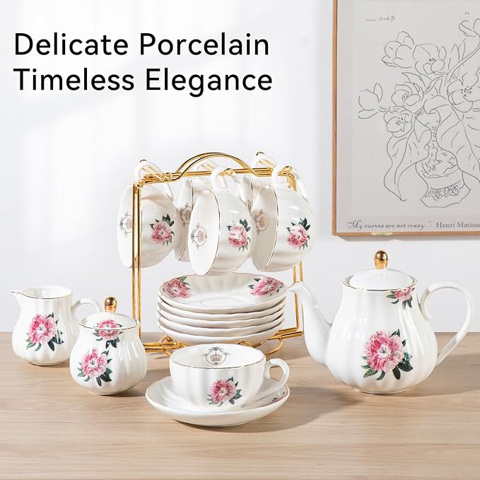 Sweejar Porcelain Tea Sets British Royal Series, 8 OZ Cups & Saucer Service