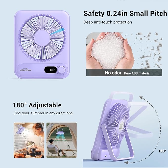 WHATOOK Small Desk Fan Personal Fans: 5000mah 25 Hours Battery Office Quiet