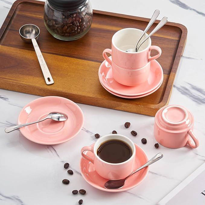 2.5 OZ Stackable Espresso Cups Set of 4, Porcelain Espresso Cups | White Coffee