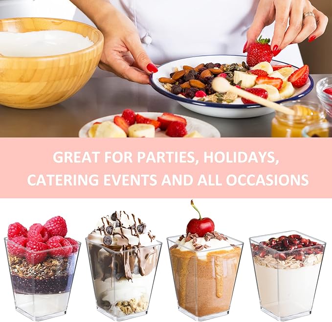 Eupako 100 Pack 5 oz Square Clear Plastic Dessert Cups