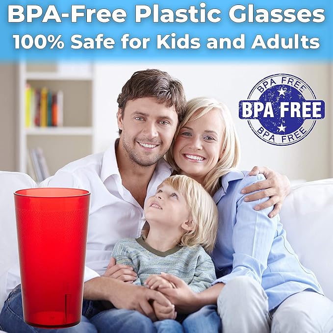 Restaurant Grade, BPA-Free 12oz Red Plastic Cups 6pk. Super Durable, Break