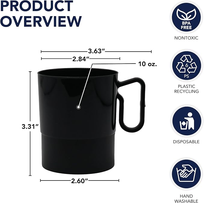Party Essentials 8-Ounce Hard Plastic Coffee Cup/Tea Mug