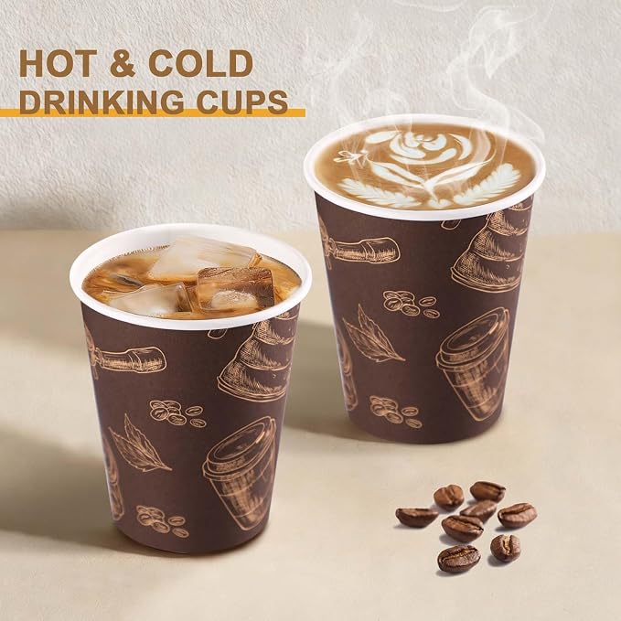 10 oz 180 Pack Disposable Paper Coffee Cups Hot/Cold Drinking Cups | Brown