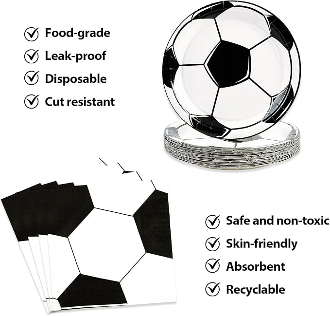 50PCS Soccer Plates and Napkins, 7inch Disposable Tableware Set | Soccer Themed