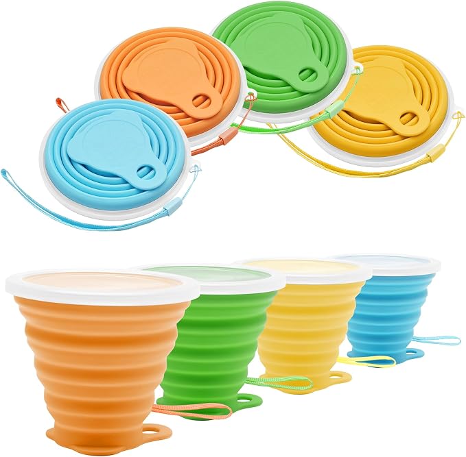 Litoexpe 4 Pack Silica gel Collapsible Travel Cup 270ml, Style 3 | Yellow &