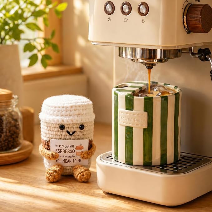 Coffee Lover Gift Set for Women Men, Ceramic Coffee Mug and Handmade Crochet