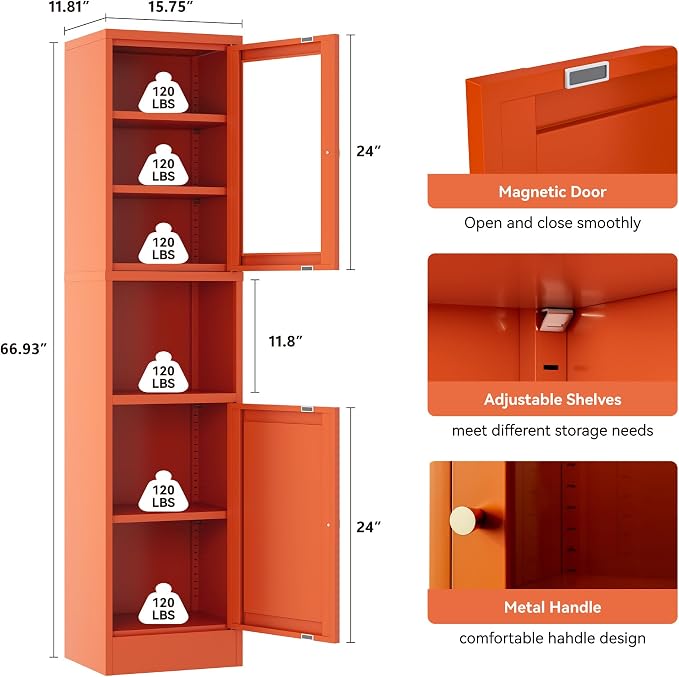 2-Door Metal Storage Cabinet, Tall Slim Pantry Organizer
