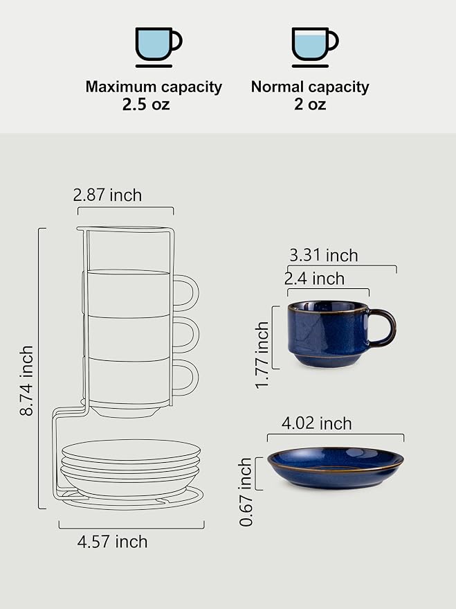 Gomakren 2.5oz Espresso Cups Set of 4