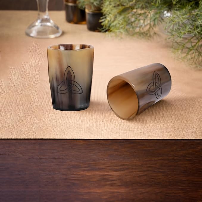 Handicrafts Home Viking Horn Shot Glasses Set of 4, Handmade Natural Ox Horn