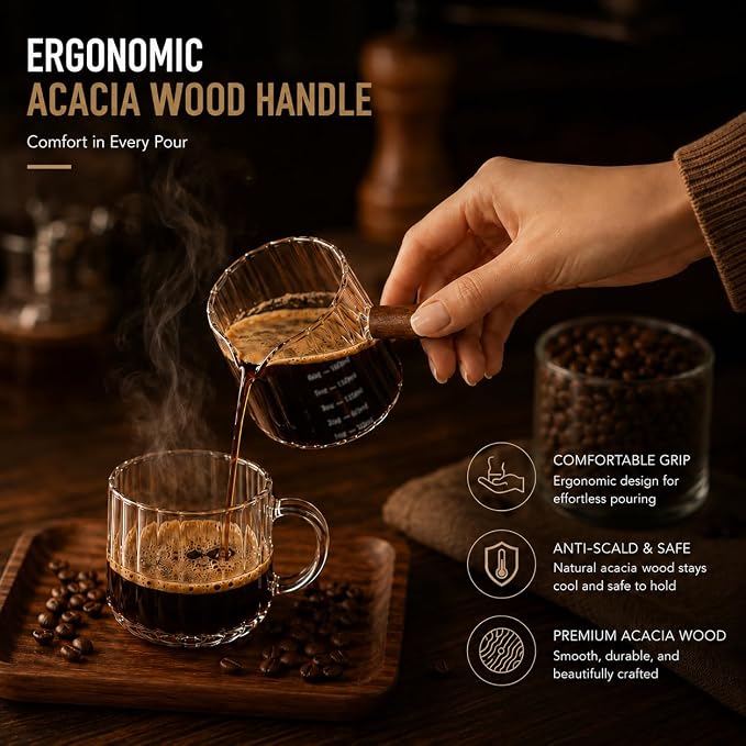 2 Pack Espresso Measuring Cup 6oz, Febwind Ribbed Borosilicate Glass Espresso