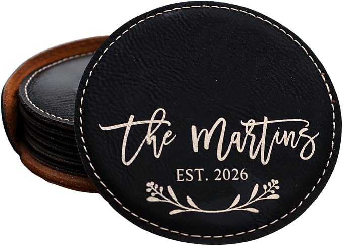 Custom Round Engraved Coasters, Personalized Leather Coaster, Laser Engraved