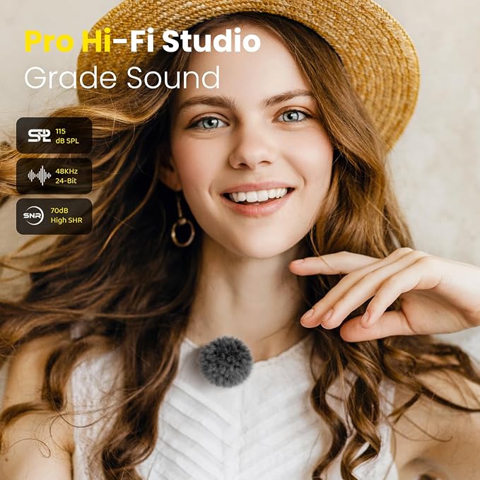 Wireless Lavalier Microphone for iPhone Android, 2in1 Magnetic & Clamp Lapel