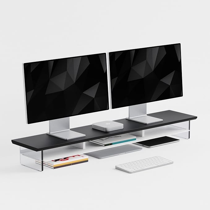 Dual‑Tier Monitor Stand for Modern Desk Setup – Minimalist Wooden and Metal