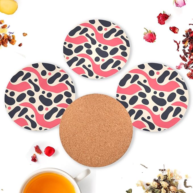 Black Polka Dots on Pink Background Set of 4 Round Coasters