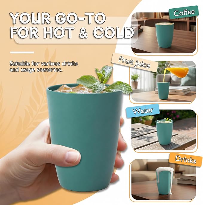 Wrova Wheat Straw Cups 6 PCS Good Alternative to Plastic Reusable Cups 12 oz